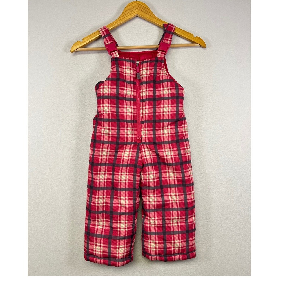 Winter OshKosh Bgosh Kids 2T Pink Plaid Insulated Snow Bib Overalls B2117S46-KO